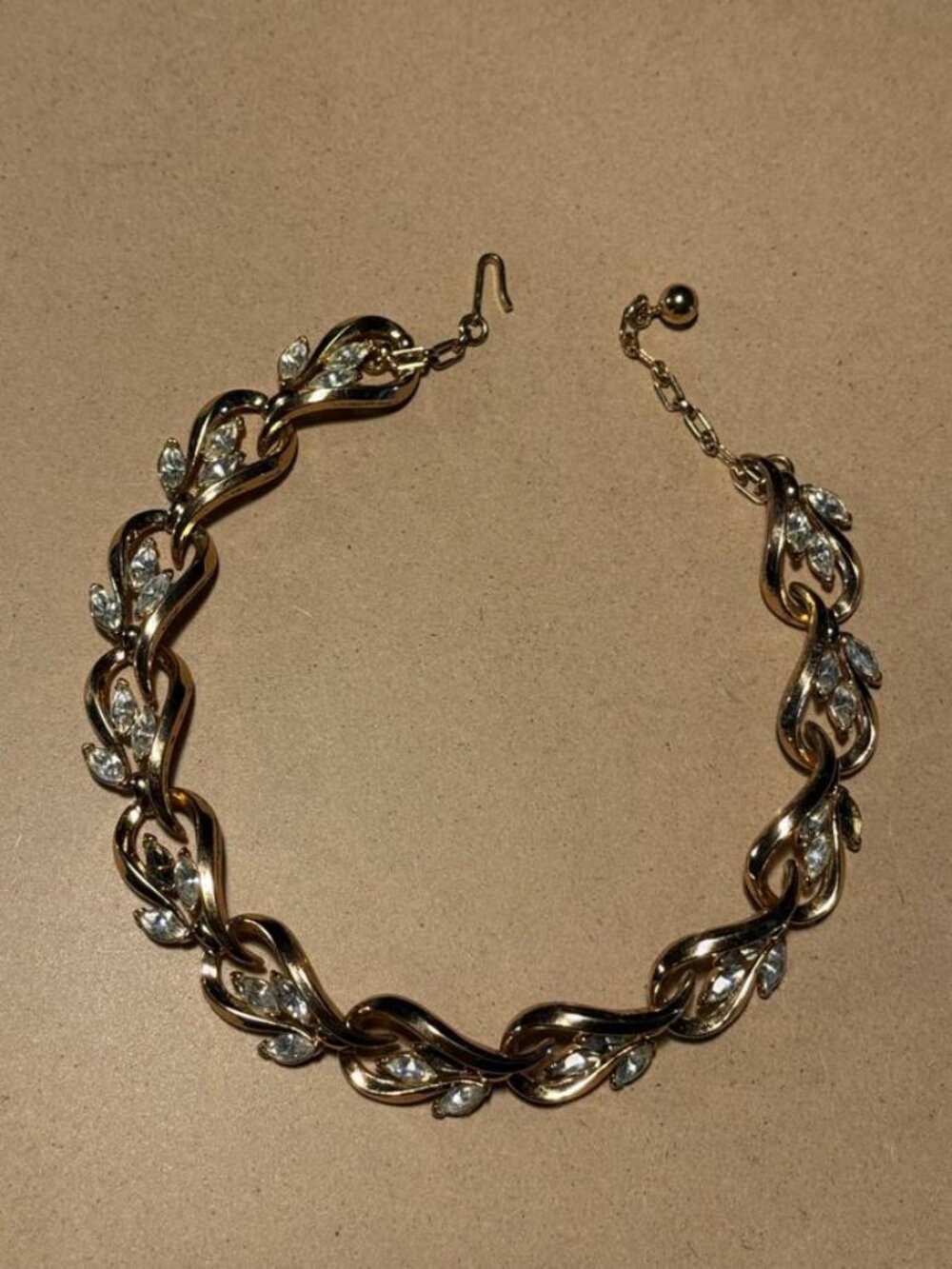 Vintage Gold-Tone Trifari Plated Rhinestone Choker Necklace
